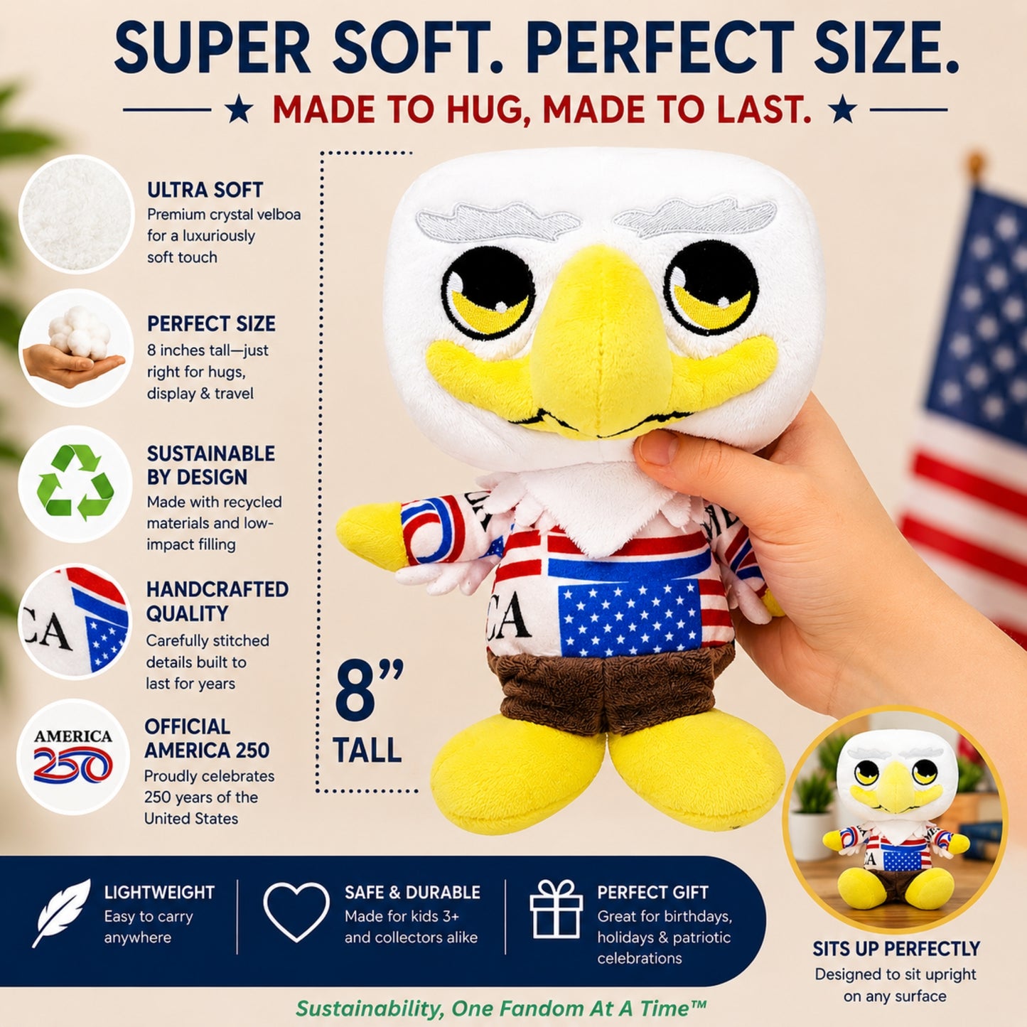 America 250 Midori Chibi American Eagle 8" Plushie