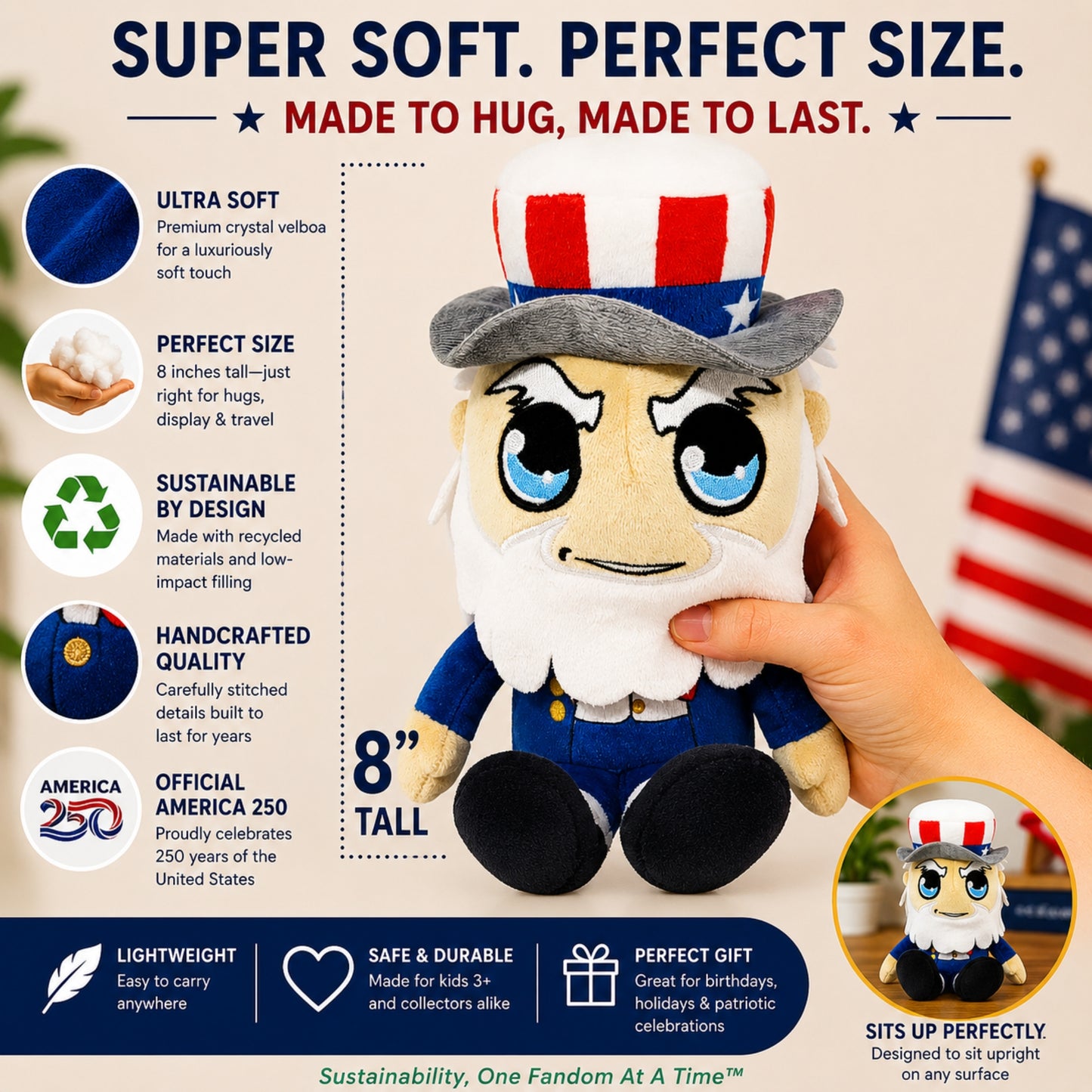 America 250 Midori Chibi Uncle Sam 8" Plushie