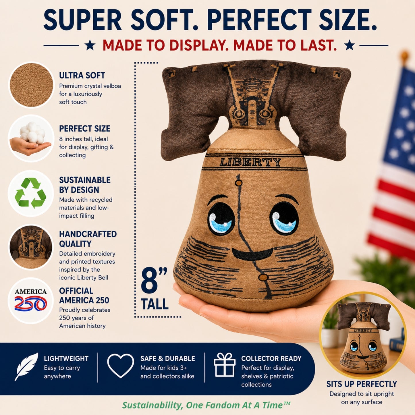 America 250 Midori Chibi Liberty Bell 8" Plushie