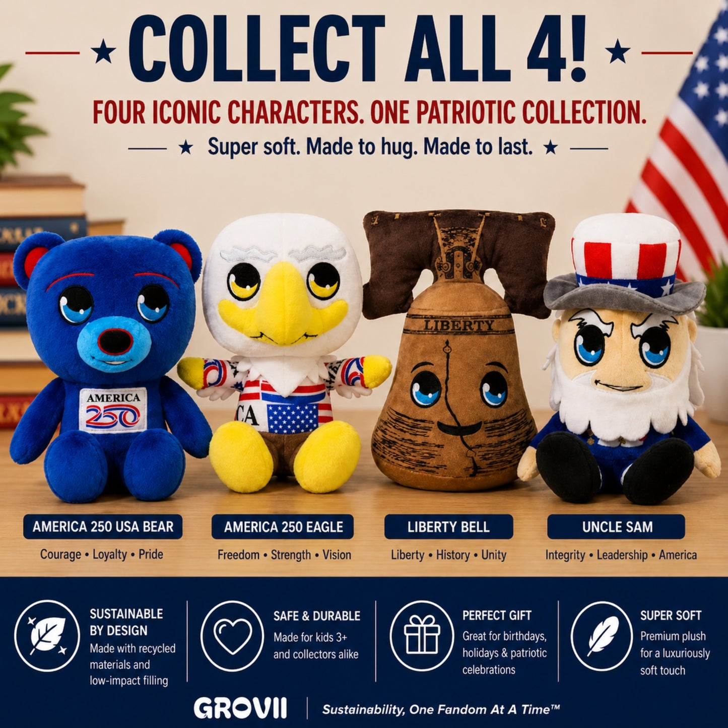America 250 Midori Chibi Patriotic Bear 8" Plushie